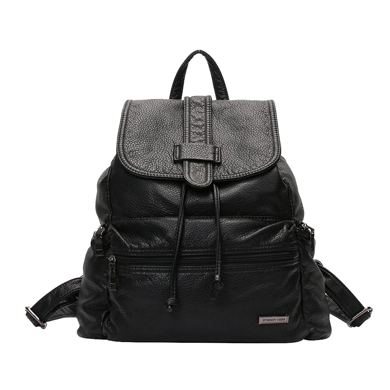 2017 PU Leather Black Backpack Korean Vintage Style Shoulder Bags Leisure Pretty Schoolbags F1