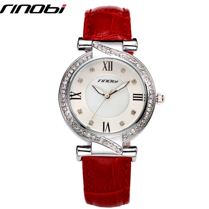 SINOBI Women Watches Fake Diamond Luxury Relogios Feminino Leather
