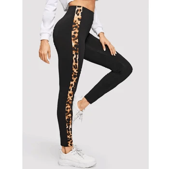 

Side Leopard Match Pants High Waist Gym Sports Pants Leggings Women Fitness Jogging Stretchy Workout Pencil Pants Capris