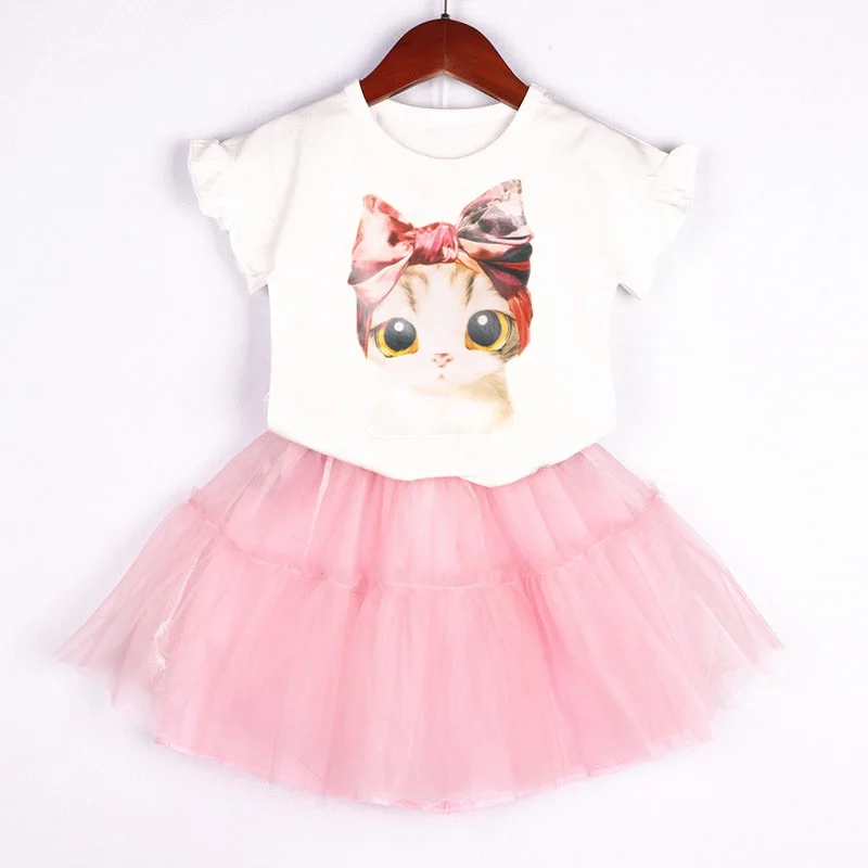 Комплект одежды для девочек; Милая Одежда для девочек; вечерние футболки с принтом единорога+ юбка; комплект из 2 предметов; повседневная детская одежда
