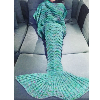 

Christmas Gift Yarn Knitted Hollow Mermaid Tail Blanket Handmade Crochet Mermaid Blanket Kids Adult Soft Sleeping Bag 180x90cm