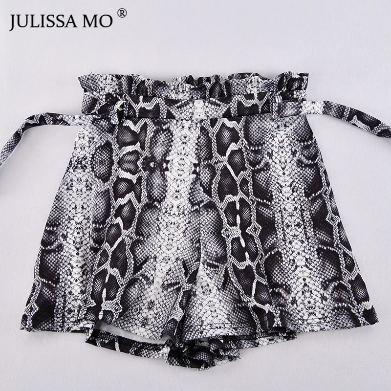 Женские шорты с высокой талией JULISSA MO, с оборками и поясом, со змеиным рисунком, осенние мини-шорты на завязках, повседневная одежда