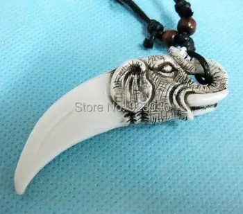 

FREE SHIPPING HAND MADE Wholesale 12 pcs Carved Tribal style totem Elephant head teeth pendant&necklace