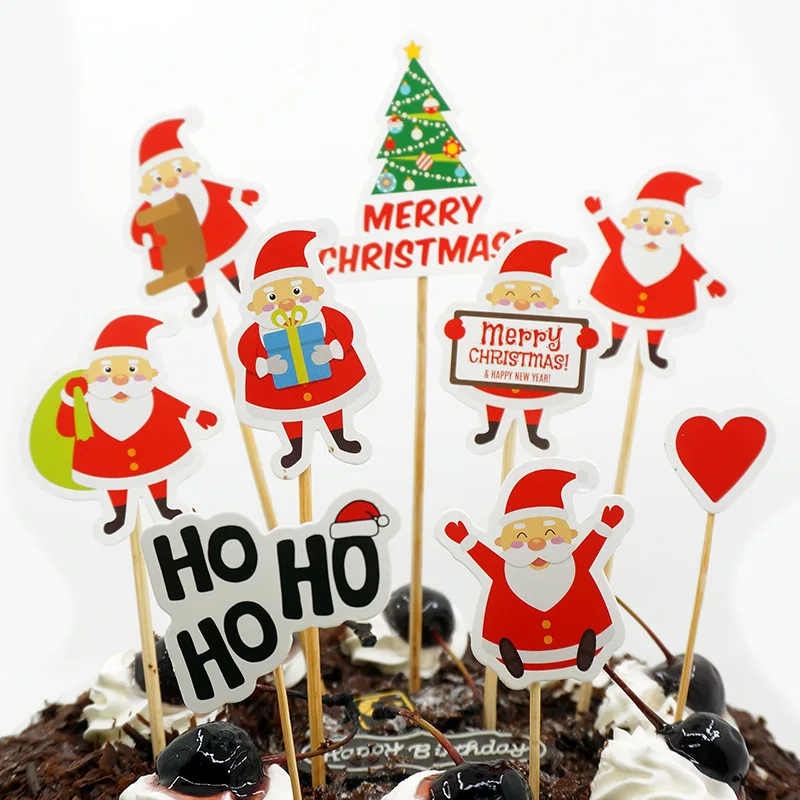 

Merry Christmas Cake Topper 9pcs Paper Santa Claus Picks Christmas Cake Decorations Party Christmas Cupcake Toppers Xmas