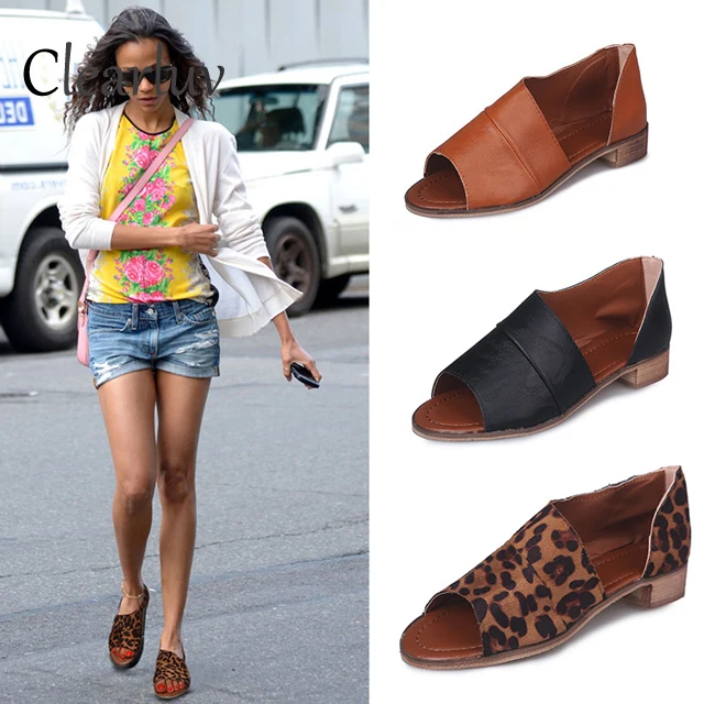 

size 35-43 New fish mouth sandals side air shoes retro square with open toe sandals non-slip leopard Roman style women's shoes