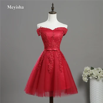 

ZJ7025 Sexy Off shoulder Lace Short Prom Dresses 2018 Lace Up Back Formal Party Dresses For Graduation Plus Size Customer Made
