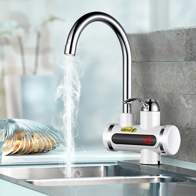 Instant Tankless Electric Hot Water Heater Faucet with LCD Temperature Display Instant Water Heater for Kitcthen Bathroom 220V