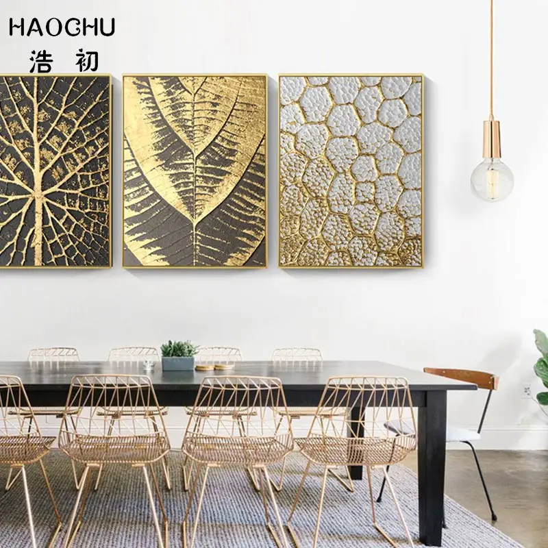 

Scandinavian Poster Unframed Paintings Golden Pattern Leaves Circle Abstractionism Decorative Wall Art For Home Room Decor