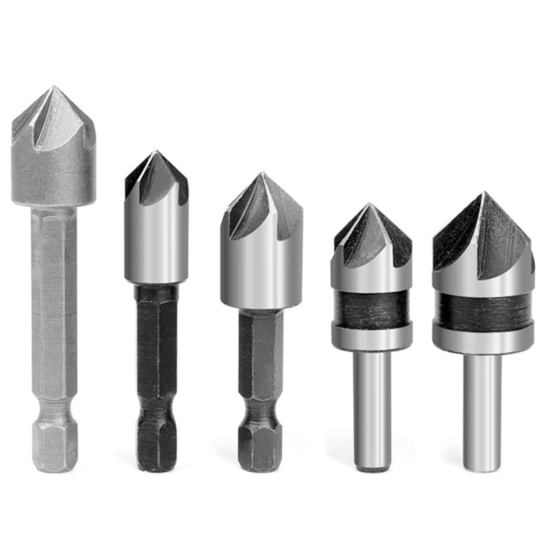 5pc Industrial Countersink Drill Bit Set 5 Flutes Counter Sink Woodworking Drill Bits Metal Working Chamfer Chamfering Cutter 5pc Industrial Countersink Drill Bit Set 5 Flutes Counter Sink Woodworking Drill Bits Metal Working Chamfer Chamfering Cutter