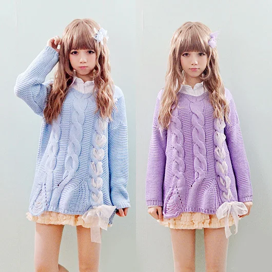 2016 New Autumn Winter Womens pure color sweaters Cable Tightloose knitting sweaters Cute Pullovers Lolita Kawaii