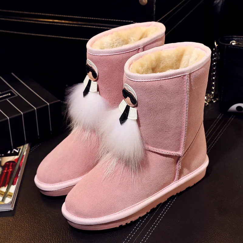 

2016 new winter high women boots plush warm lady shoe easy wear up girl Pink flower snow boots size 35-43