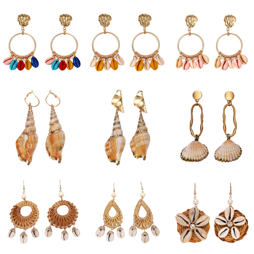 

Girlgo Unique Design Za Shell Tassel Dangle Earrings For Women Vintag Maxi Beach Seashell Statement Drop Earrings Charm Jewelry