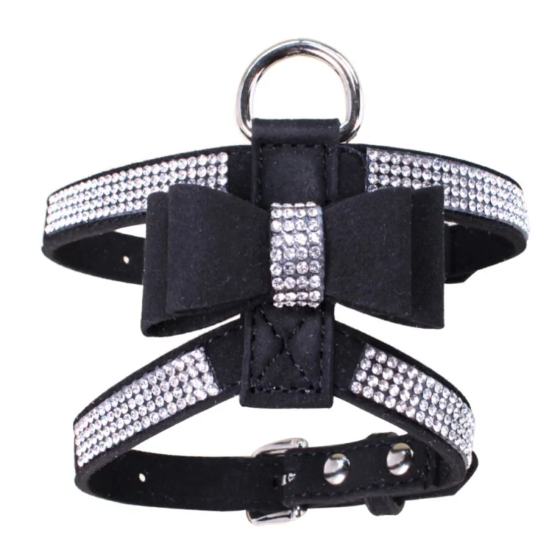 

Dog Harness Bling Rhinestone Adjustable Velvet & Leather Leash Harness for Small Medium Large Puppy Chihuahua