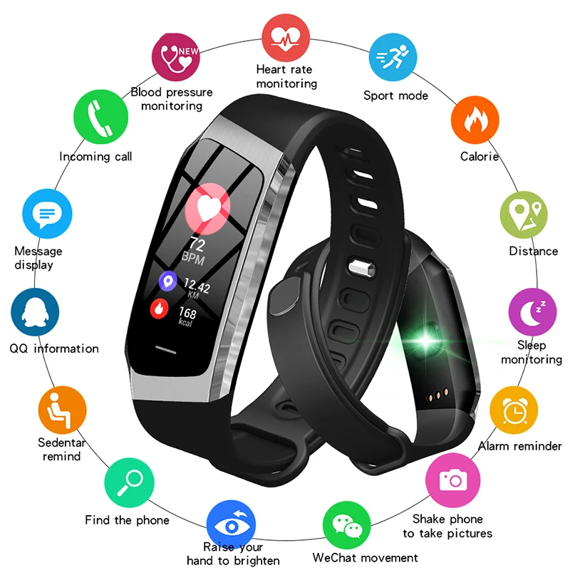 

E18 Smart Bracelet Fitness Tracker Heart Rate Monitor IP67 Waterproof Sports Wristwatch for Android IOS Smart watch Men Women