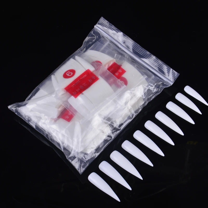

500pcs White Half Cover Long Stiletto False Nail Art Tips High Quality Decorated Fake Nails French Acrylic UV Salon Makeup Set
