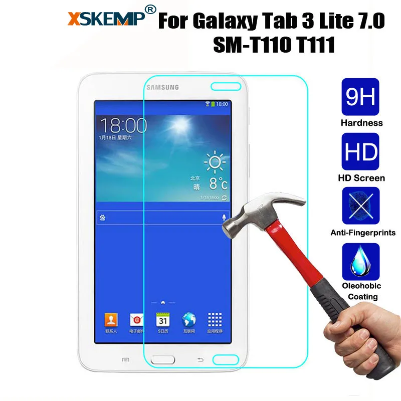 XSKEMP Tempered Glass Screen Protector For Samsung Galaxy Tab 3 Lite 7.0 SM-T110/T111 Anti-Shatter Tablet Protective Film Guard |