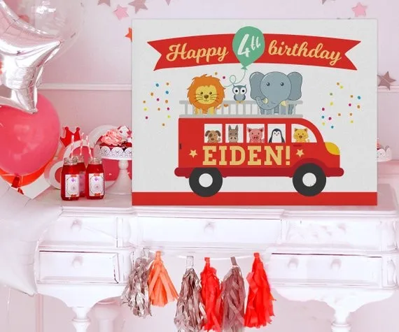 

custom Firetruck Animal Elephant Lion Owl Polka Dot Balloon Birthday backgrounds Computer print party backdrops