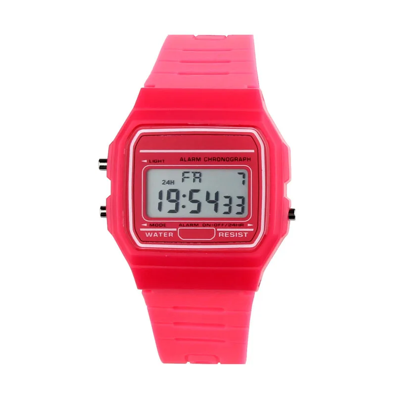 Цифровые спортивные часы, светодиодный, для детей, для мальчиков и девочек, унисекс, красочные, электронные, лучший prensent my18 - Цвет: Hot Pink