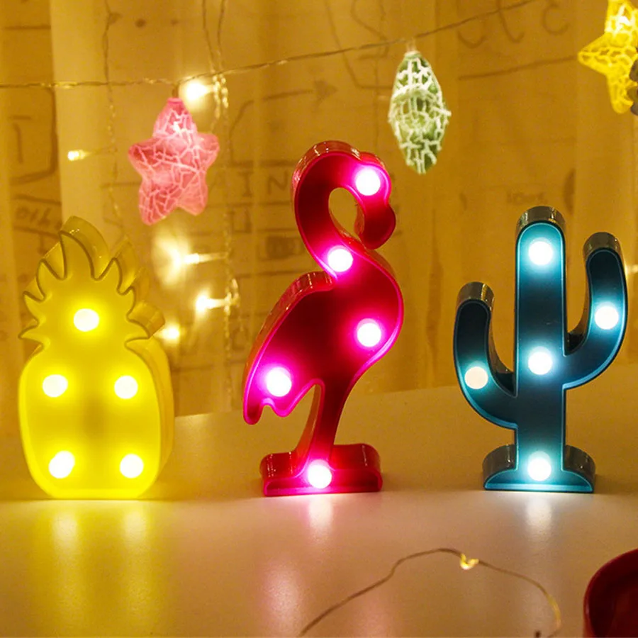 BEIAIDI Mini 3D LED Unicorn Flamingo Night Lamp Cartoon Animal Night Lights Cactus Pineapple Desk Table Lamp For Baby Kids Gift