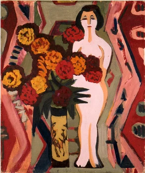 

Modern abstract handmade painting woman and flower on oil canvas for living room decor and wallpaper