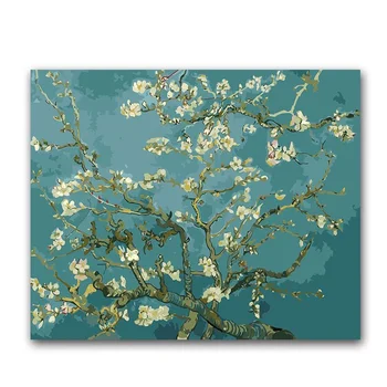 

Digital painting by numbers vencent Van gogh Apricot blossom tree oil paint the number on canvas draw for coloring