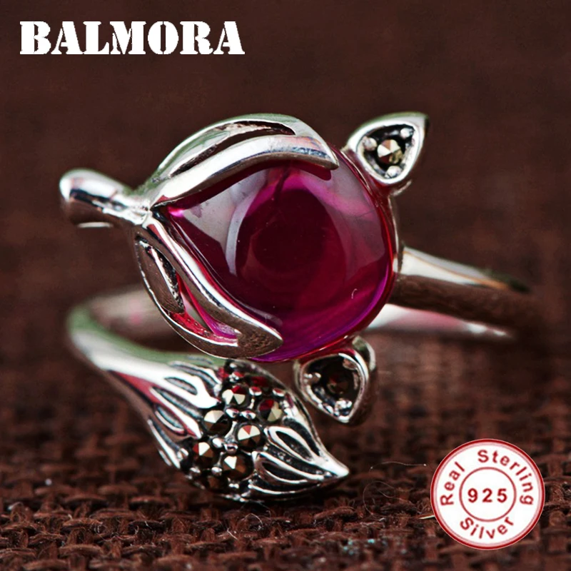 

BALMORA Solid 925 Sterling Silver Fox Open Rings for Women Gift Mosaic Animal Ring Cute Fashion Silver Jewelry Anillos HGY20553