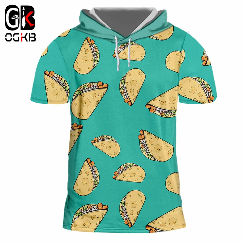 

OGKB Summer Tops Hiphop Short Sleeve Hoodie Pullovers Men/Womens Funny Print Burritos Foodie 3d Tshirt With Hood Casual T-shirts