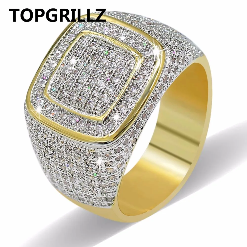 TOPGRILLZ Hip Hop Ring All Iced Out High Quality Micro Pave CZ Rings Women Men Gold