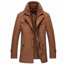 Осенне-зимняя мужская куртка, деловая Повседневная теплая шерстяная куртка, однотонная Высококачественная тканевая ветровка большого размера