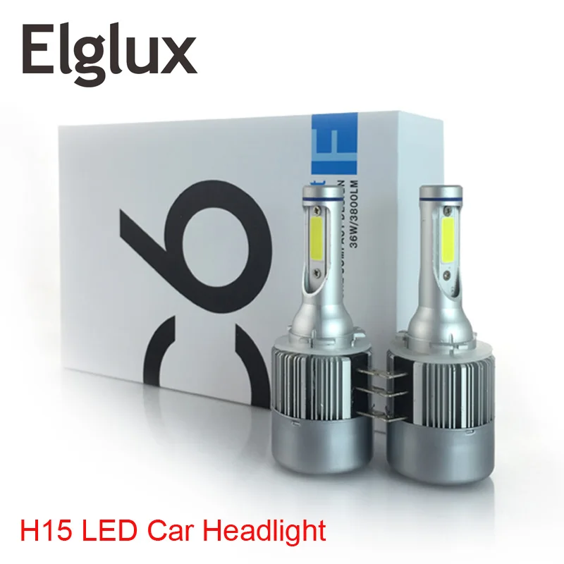 Elglux 2x H15 H7 H4 светодиодный светильник 72 Вт 7600LM беспроводной автомобильный головной светильник, конверсионный светильник для вождения 6000K для VW Audi BMW