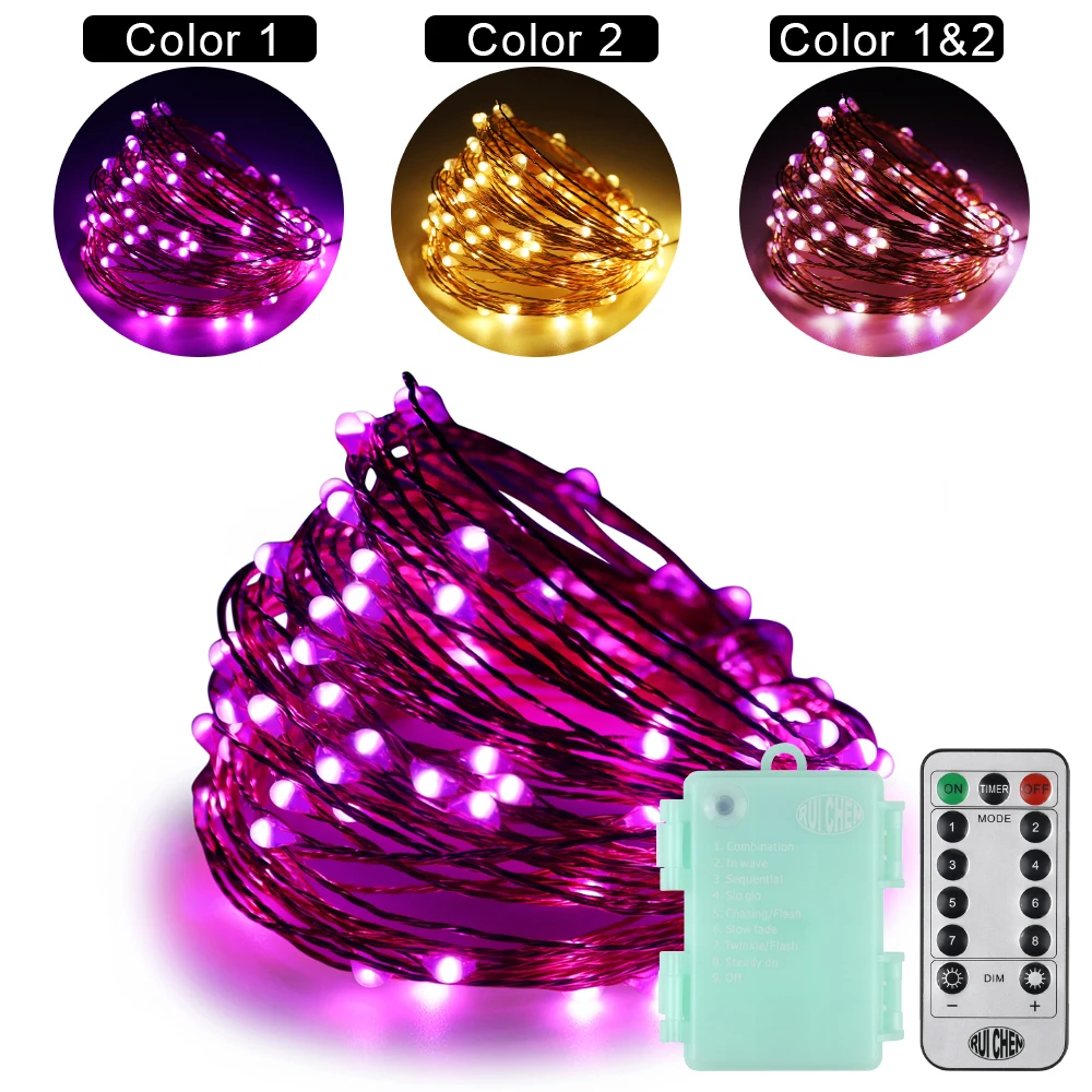 Dual-Color Lights Waterproof 3AA Battery 10M 100LEDs Copper Wire String lights For Fairy Christmas Valentines Wedding Party | Освещение