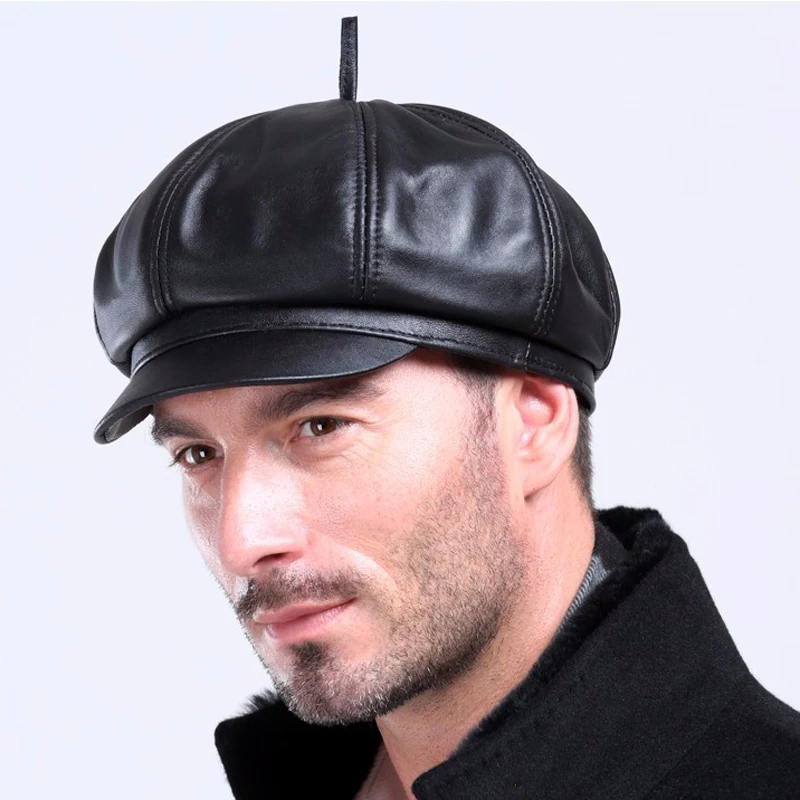 Женский берет из натуральной кожи Svadilfari Черный Повседневный весна 2017|fashion beret|hat