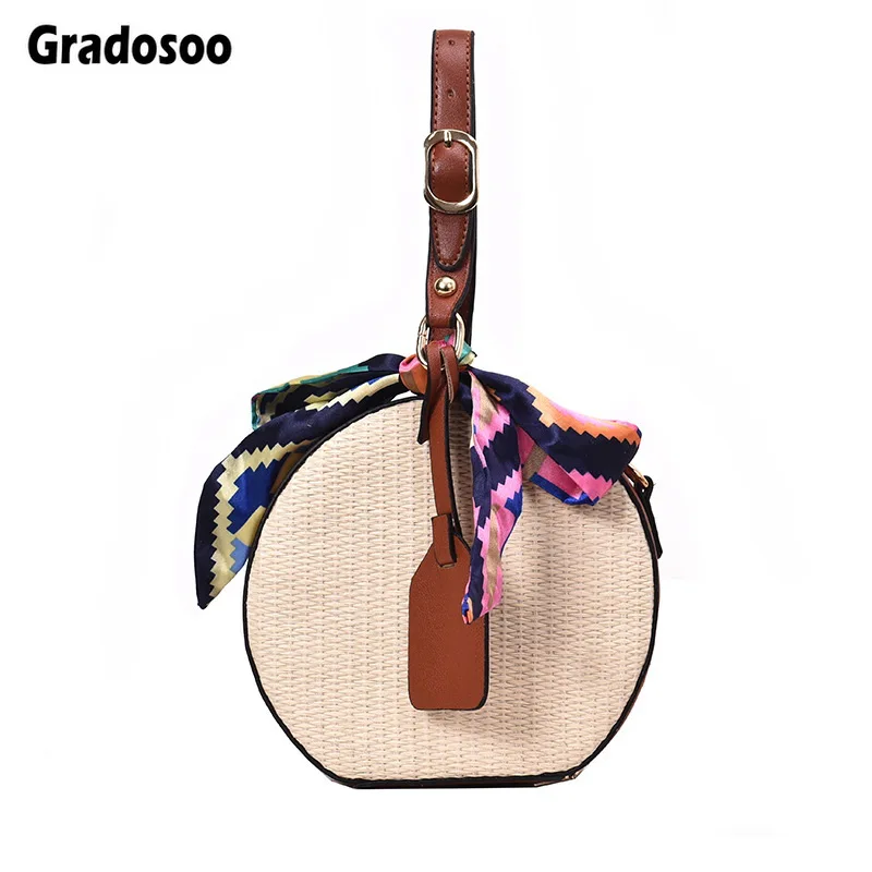 

Gradosoo Women Straw Bags Crossbody Bags Female Fashion Scarves Round Saddle Bag Rattan Woven Messenger Bags Tote Handbag LBF519