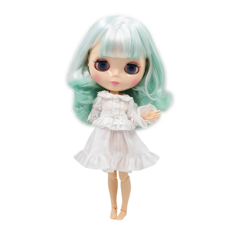 Кукла ICY DBS Blyth натуральная кожа сустав тело мятно зеленый микс белые волосы блестящее лицо 1/6 bjd 30 см|Куклы| |