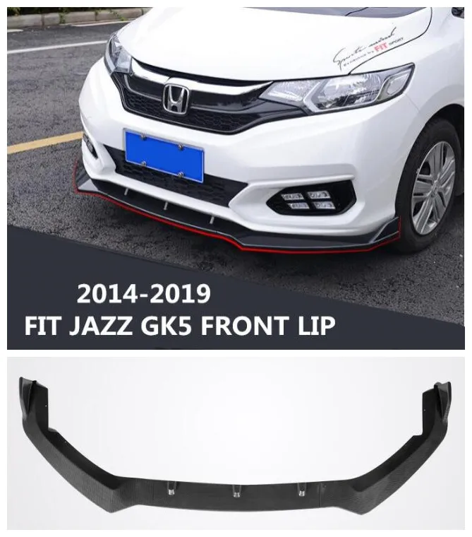 

High Quality ABS Carbon Fiber Car Bumper Front Lip Spoilers Diffuset Fits For HONDA FIT JAZZ GK5 2014-2017/2018 2019 BY EMS