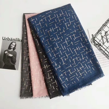 

Geometric cross silver gold foil women cotton viscose scarf soft wraps winter autumn shawls hijab bandana size 90x180cm LL180372