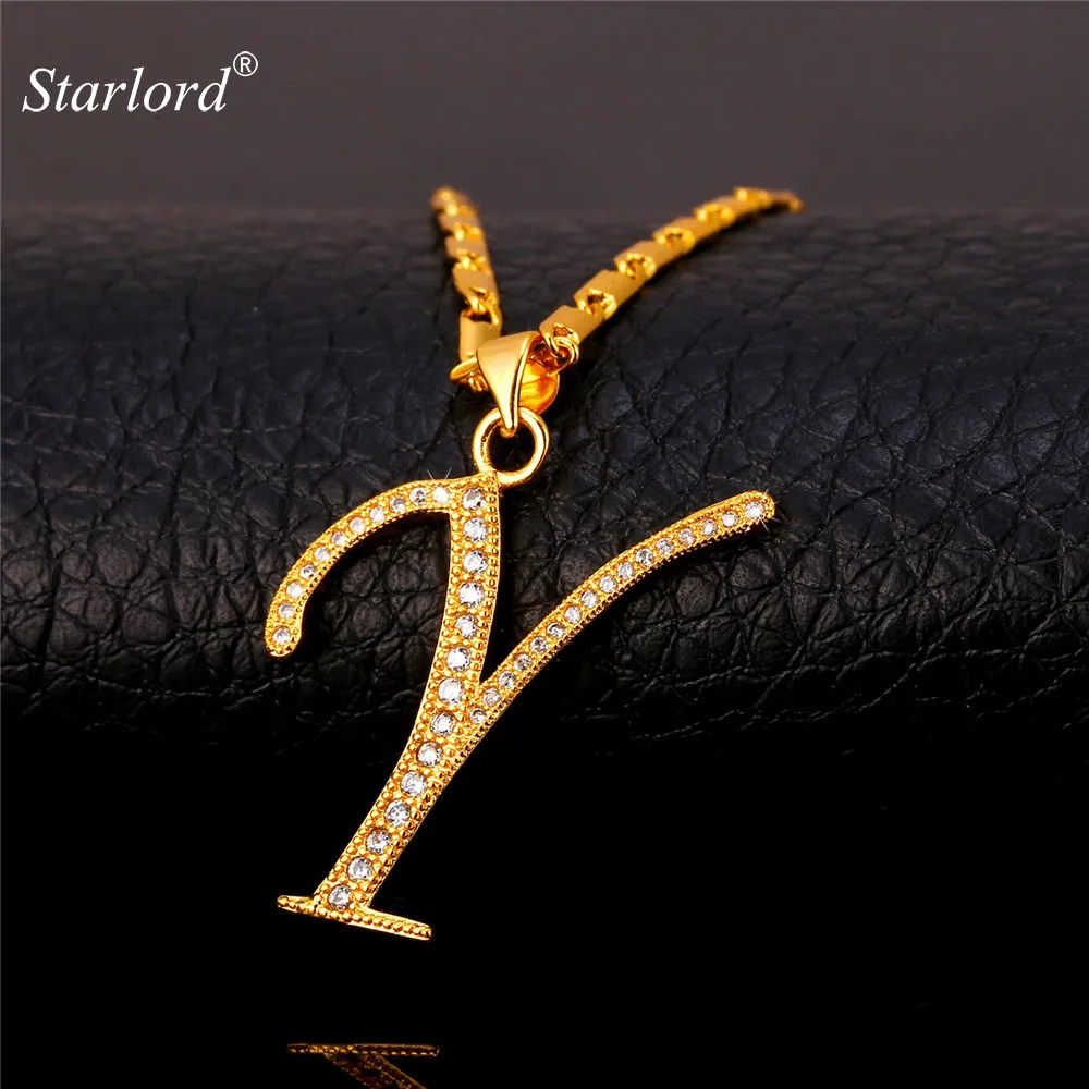 Initial Y Letter Pendants Necklaces WomenMen Gift Cubic Zirconia
