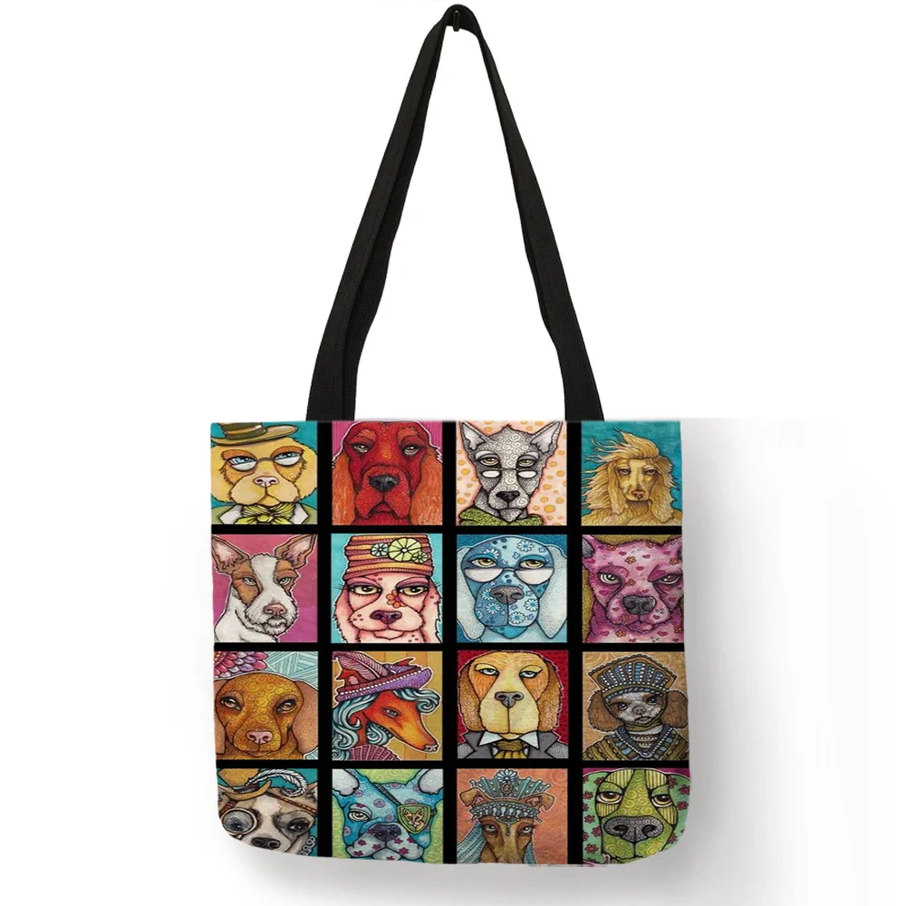 Абстрактная картина маслом модная дамская сумка через плечо смешная собака коллаж печати сумки большой емкости во время покупок путешествия сумки - Цвет: 003