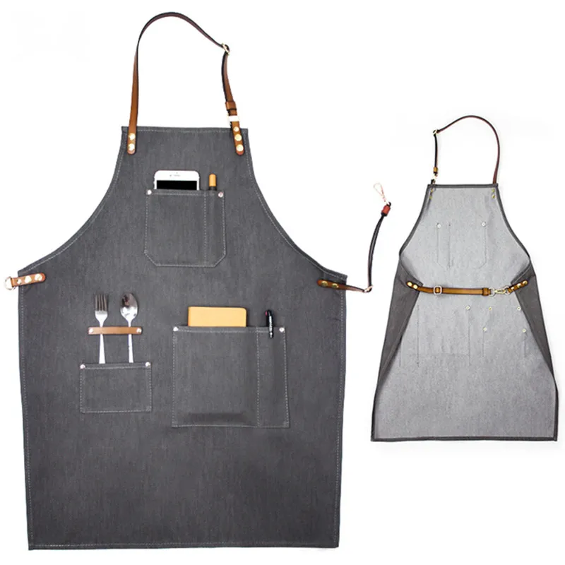 Denim Apron Leather Strap D82-1