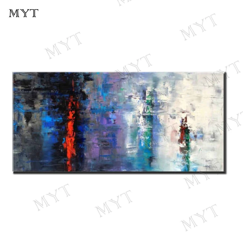 

MYT Large Size Hand Painted Abstract Lover Kiss In Rain Oil Painting On Canvas Modern City Picturs Living Room Home Wall Art