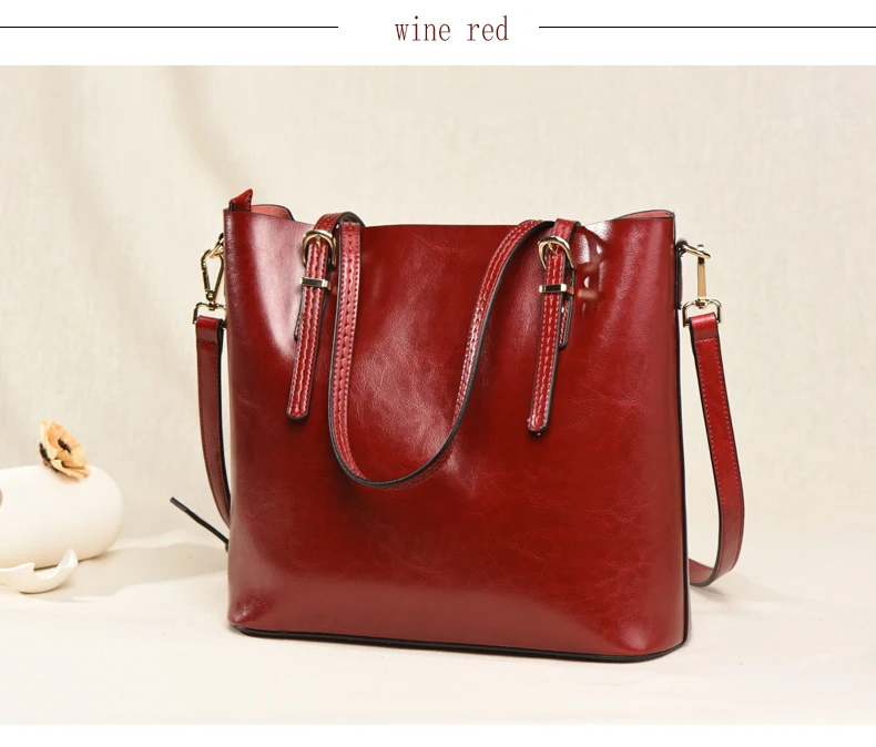 GESUNRY Brand 2018 Fashion Women Handbag Genuine Leather Women Bag Soft Oil Wax Leather Shoulder Bag Large Capacity Casual Tote (22)