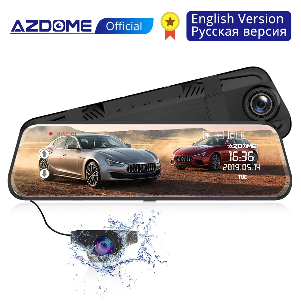 

AZDOME PG02 10" Mirror Touch Dash Cam Streaming Media ADAS Dual Lens Reversing Camera Night Vision 1080P Car Recorder for Uber