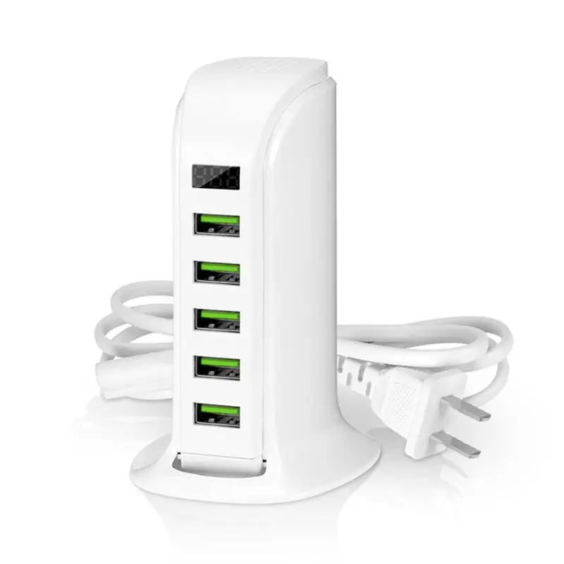 

5 Port Multi Usb Charger Led Display Usb Charging Station Dock Universal Mobile Phone Desktop Wall Home Chargers-Us Plug White