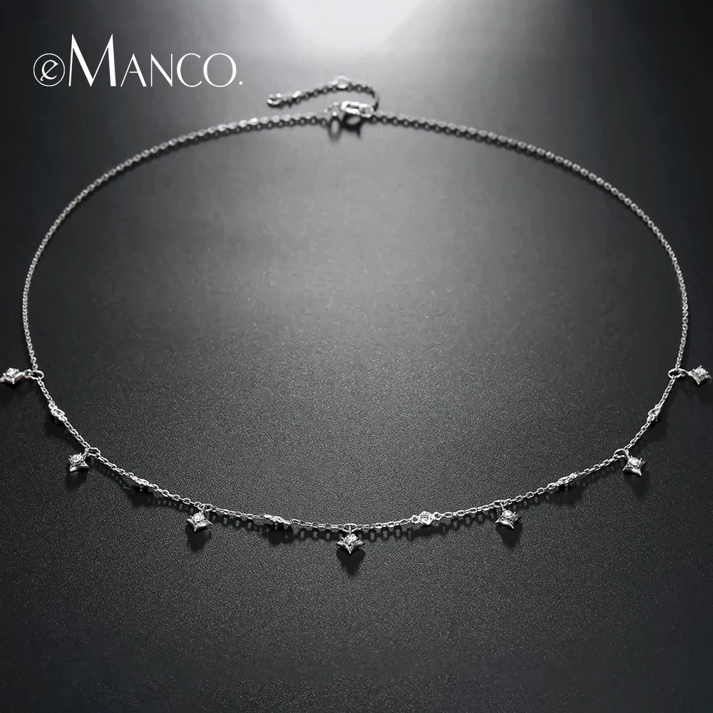 

e-Manco 925 Sterling Silver Necklace Star Shape Pendant Necklace for Women Femme Collar Chain Necklace Jewelry Accessory