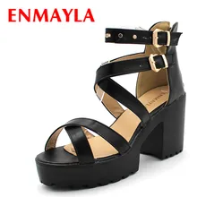 ENMAYER Big size 34-43 Women Gladiator Sandals Square High Heels Rivets Summer Shoes Open Toe Thick Platform Sandals Women Shoes цена ENMAYER Big size 34-43 Women Gladiator Sandals Square High Heels Rivets Summer Shoes Open Toe Thick Platform Sandals Women Shoes цены онлайн