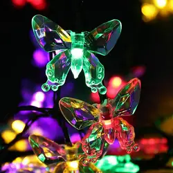 Солнечные лампы 4,8 м 20 светодиодный s красочная гирлянда из бабочек праздничное украшение Открытый Сад Рождество Солнечный светодиодный