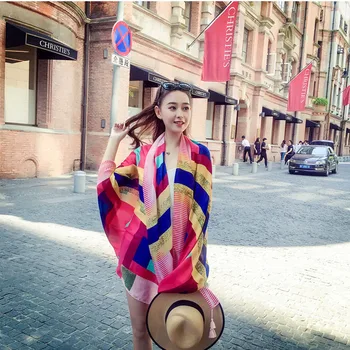 

180*95cm Summer beach scarf big shawls printed fashion women Bohemia travel tippet thin cotton linen skirtdress colorful scarf