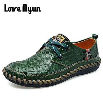 

Mature men's leather retro shoes casual lace up sneakers Crocodile pattern Mens fashion flat shoes Middle-aged size 38-44 AA-18