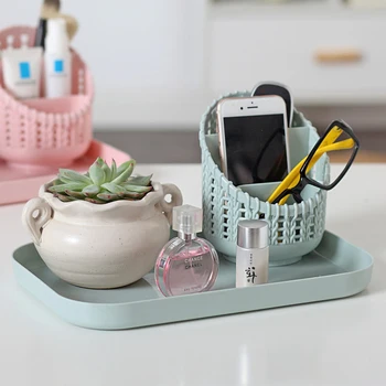 

1pc Home Imitation Rattan Desktop Series Finishing Box Storage Box Cosmetic Plastic Chest of Multi-Products Skin Care StorageBox