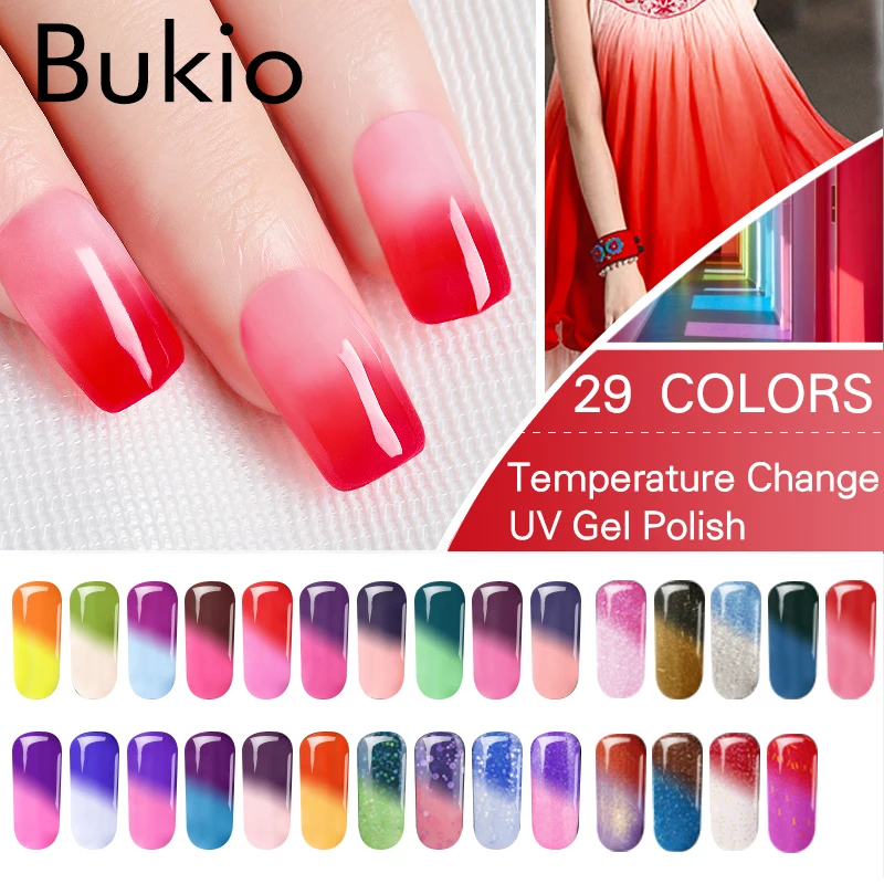 

Bukio Heat Cold Temperature Change Color Nail Polish Soak Off Uv Colorful Enamel style professional Long Lasting Nail Varnish